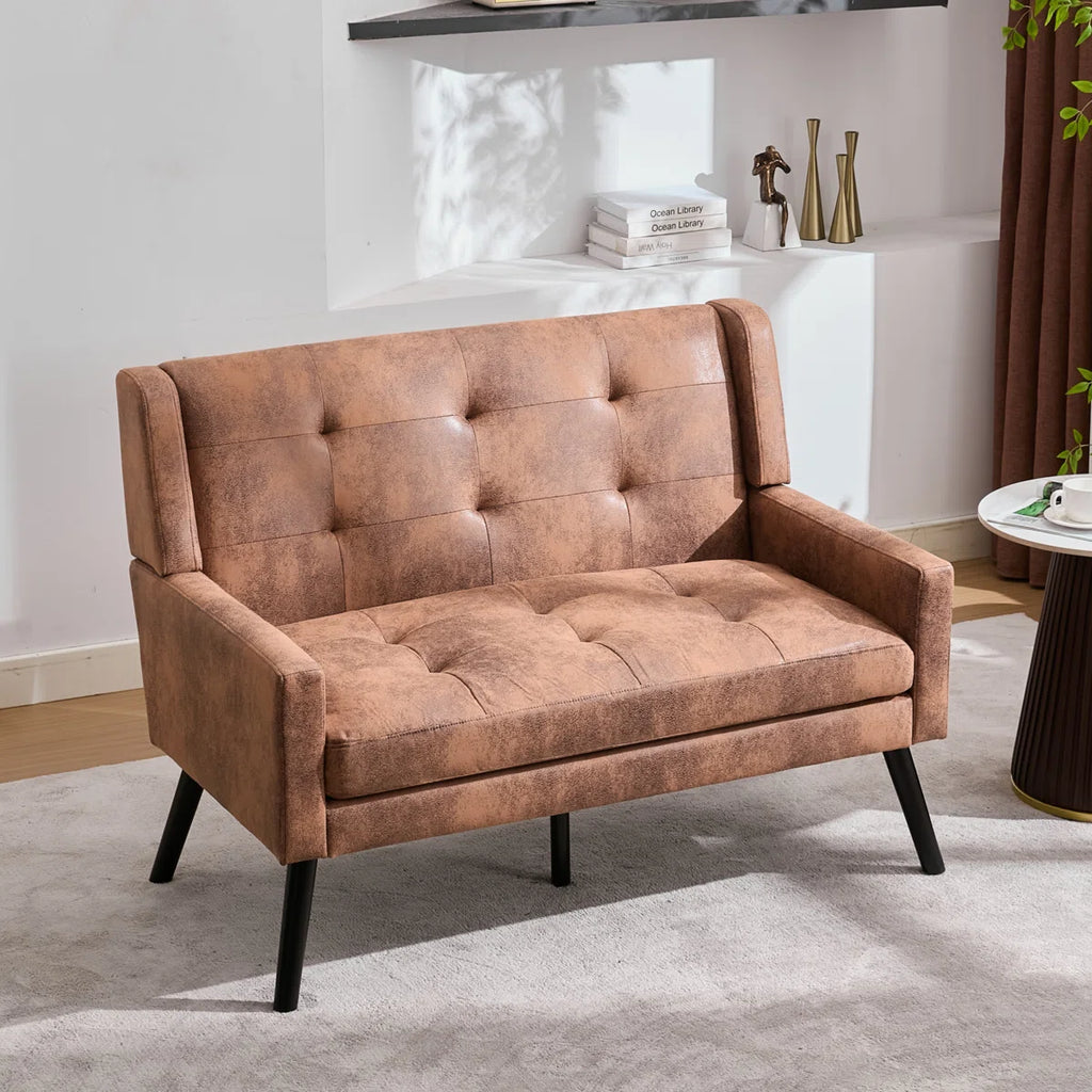 47.24" Wide Tufted Back 2-Seater Accent Chair With High-Density Foam Cushion Premium Linen/Suede Loveseat Sofa For Small Spaces