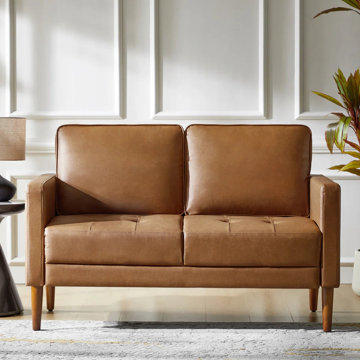 Altieri 53"W Faux Leather Loveseats Sofa with Movable Backrest Cushions