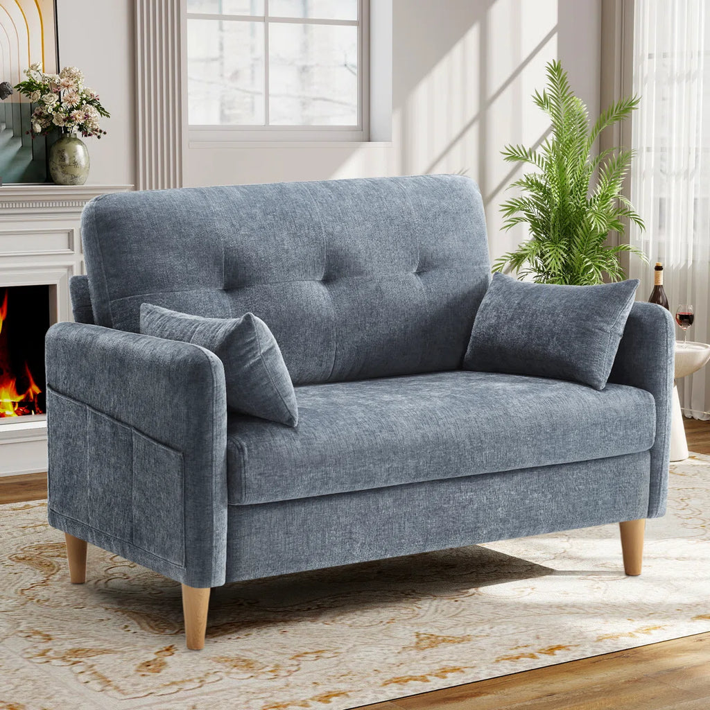 George 47’’ Chenille Tufted Loveseat Sofa With 2 Pillows And Storage Pockets Couches