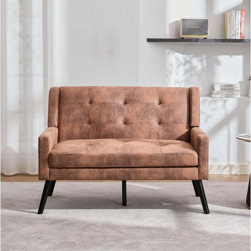 47.24" Wide Tufted Back 2-Seater Accent Chair With High-Density Foam Cushion Premium Linen/Suede Loveseat Sofa For Small Spaces