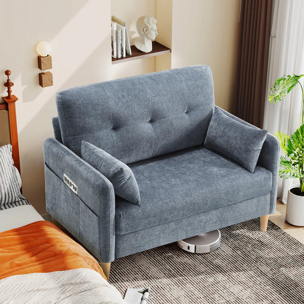 George 47’’ Chenille Tufted Loveseat Sofa With 2 Pillows And Storage Pockets Couches