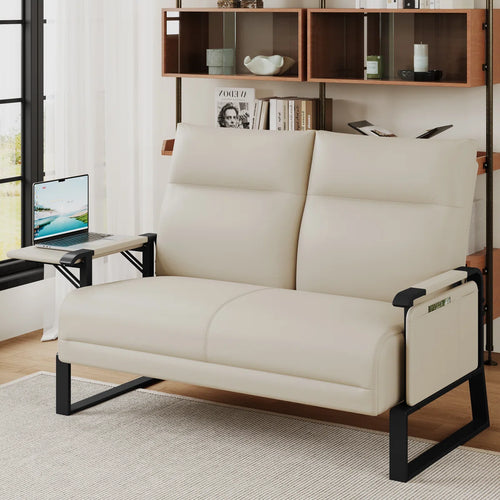 49.6" Wide Mid Century Modern Upholstery Loveseat Sofa Small Couches For Small Spaces, High-Strength Galvanized Frame Upholstered 2-Seater Couch With Side Tray Table