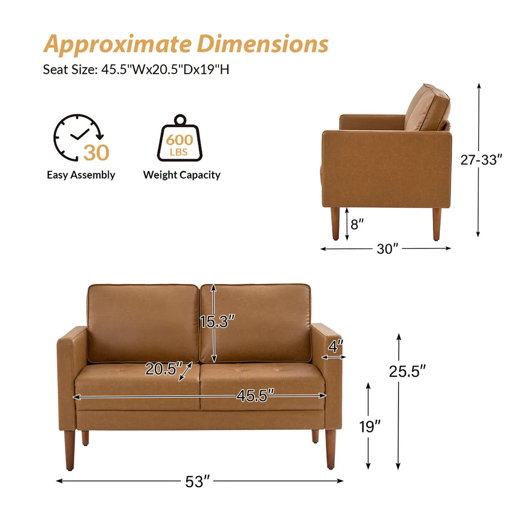 Altieri 53"W Faux Leather Loveseats Sofa with Movable Backrest Cushions