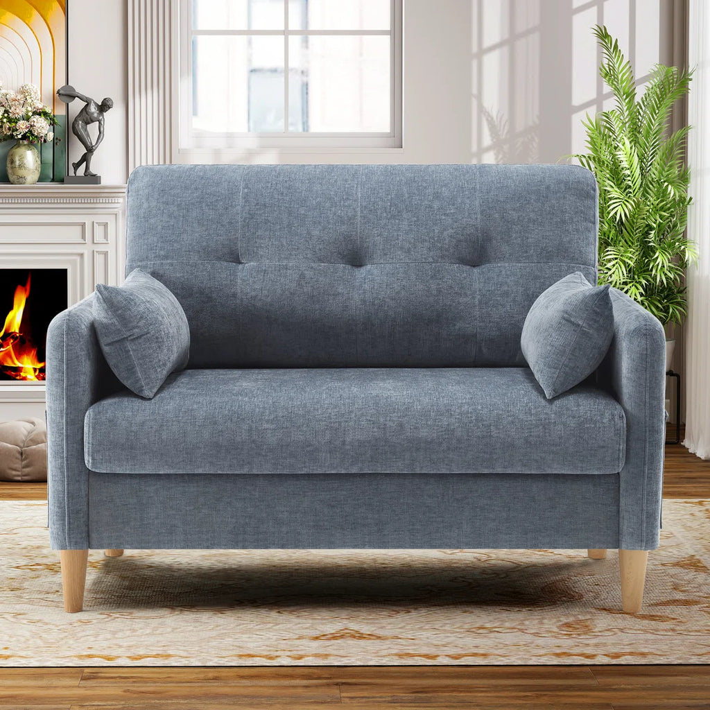George 47’’ Chenille Tufted Loveseat Sofa With 2 Pillows And Storage Pockets Couches