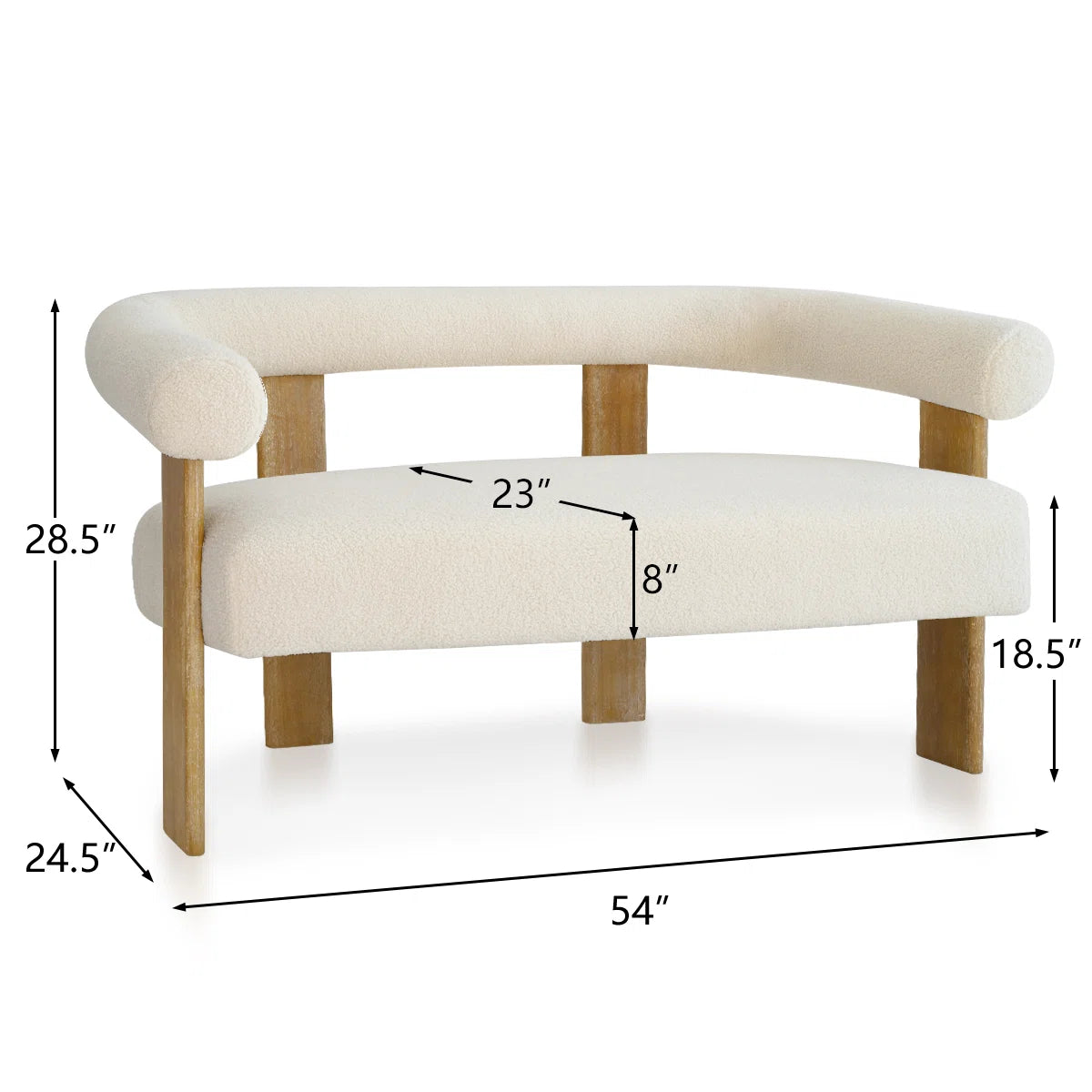Petruna 54'' Upholstered Solid Wood Round Armrest Loveseat