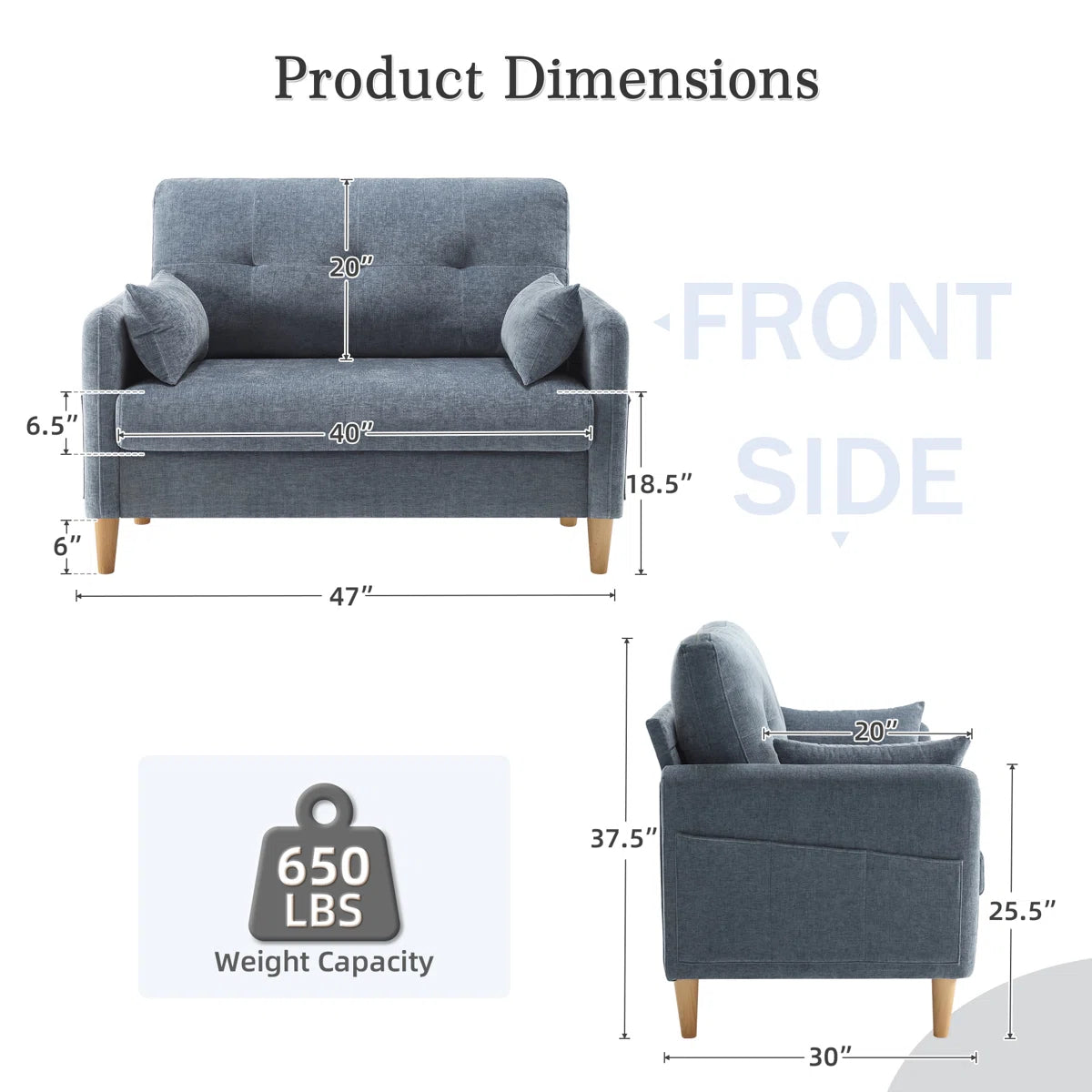 George 47’’ Chenille Tufted Loveseat Sofa With 2 Pillows And Storage Pockets Couches