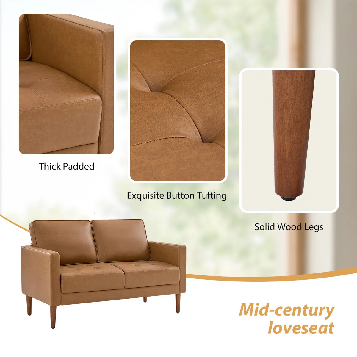 Altieri 53"W Faux Leather Loveseats Sofa with Movable Backrest Cushions