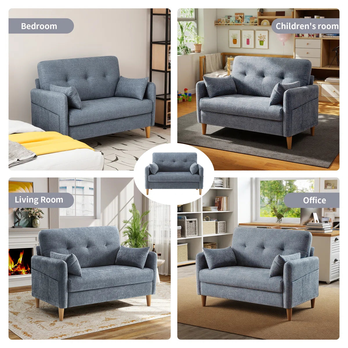 George 47’’ Chenille Tufted Loveseat Sofa With 2 Pillows And Storage Pockets Couches
