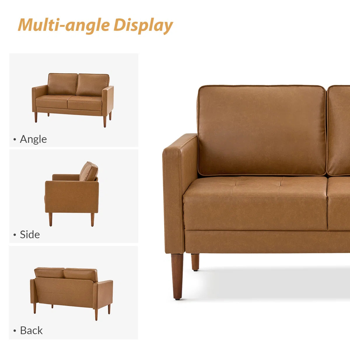 Altieri 53"W Faux Leather Loveseats Sofa with Movable Backrest Cushions