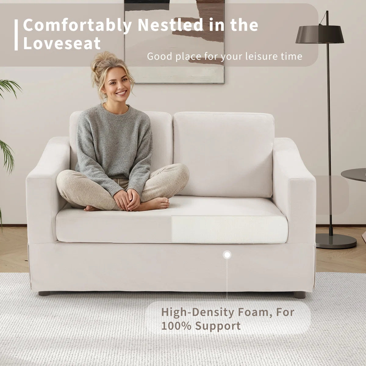 57.08" W Modern Chenille Upholstered 2-Seat Loveseat Sofa For Living Room & Small Apartments